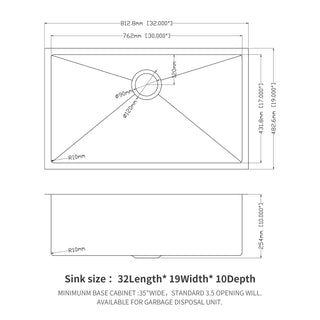 Sunvega 32x19 Inch Undermount Kitchen Sink with Superior Drainage and Soundproofing