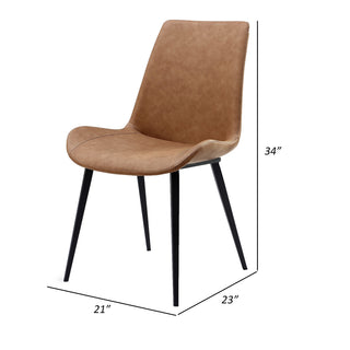 Sunvega Modern Brown Faux Leather Dining Chairs with Scoop Seat and Steel Legs