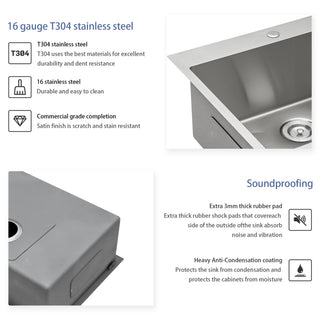 Sunvega 16 Gauge T304 Stainless Steel Undermount Kitchen Sink with Drain Assembly