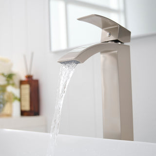 Sunvega Brushed Nickel Single Hole Waterfall Bathroom Sink Faucet with Single Handle