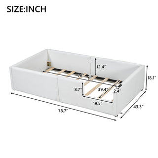 Sunvega Pink Twin Size Upholstered Platform Bed with Guardrail and Charging Station