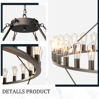 Sunvega 60 Inch Black 2 Tier 54-Light Farmhouse Industrial Wagon Wheel Chandelier