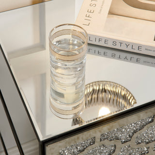 Sunvega Modern Mirrored Nightstand with 3 Drawers and Crystal Handles for Bedroom