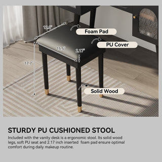 Sunvega Modern Black Vanity Makeup Table with Organizer and Charging Port