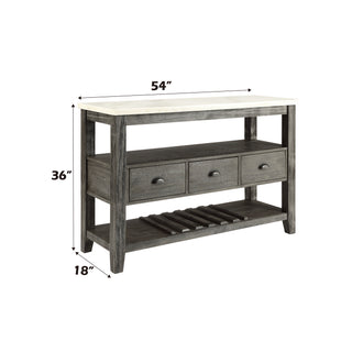 Sunvega Merel White Marble Top and Gray Oak Finish Rectangular Server with 3 Drawers