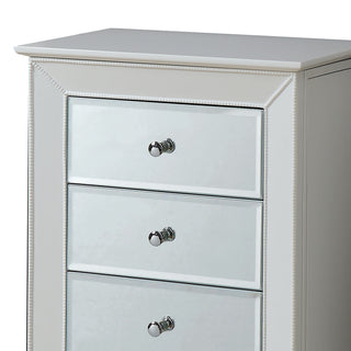 Sunvega White Finish Jewelry Armoire with Mirror and Velvet Lined Storage