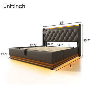 Sunvega Full Size Upholstered Bed with 360 LED Lighting Hydraulic Storage and USB Charging