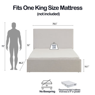 Sunvega Lucas Tall 52" High Upholstered Bed with Textured Ivory Canvas Headboard
