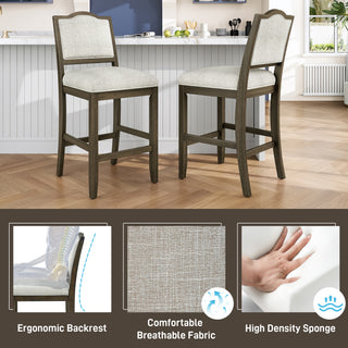 Sunvega Set of 2 Rustic Rubber Wood Bar Stools with Ergonomic Backrest for Kitchen Island