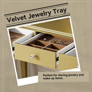 Sunvega Elegant Makeup Vanity Desk with Oval Mirror and 3 Drawers for Bedroom
