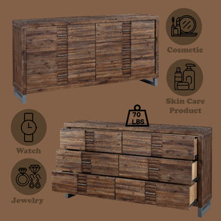 Sunvega Andria Reclaimed Oak Dresser with Six Spacious Drawers and Metal Hardware
