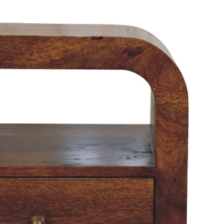 Sunvega Handcrafted Solid Mango Wood Chestnut Nightstand with Drawer and Shelf