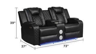 Sunvega Faux Leather Power Reclining Loveseat with LED Lighting and USB Ports
