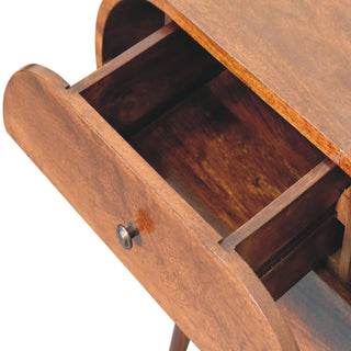 Sunvega Solid Mango Wood Chestnut Round Bedside Table with 2 Drawers and Nordic Legs