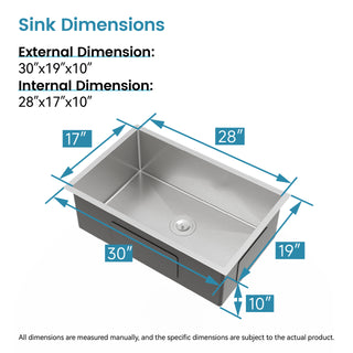 Sunvega Handcrafted 33x19 Inch Undermount Single Bowl Kitchen Sink Dark Gray