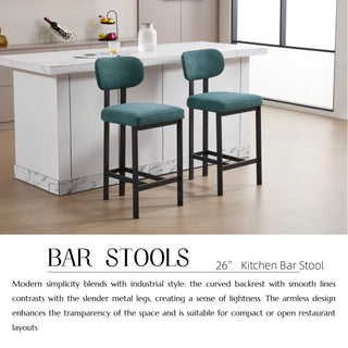 Sunvega Modern Upholstered Fabric Bar Stools Set of 2 with Black Metal Legs for Kitchen Island