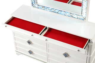 Sunvega Modern White Dresser with Six Soft Closing Drawers and Crystal Accent Handles