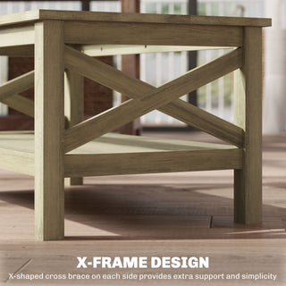 Sunvega Modern Farmhouse Coffee Table with Tempered Glass Top and Storage Shelf