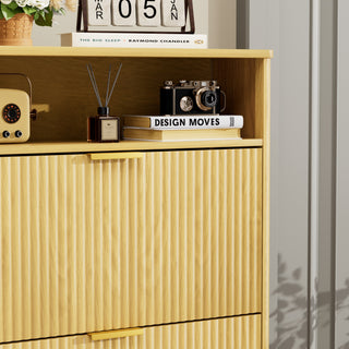 Sunvega Tall Modern Minimalist Shoe Cabinet with Two Flip Drawers and Wave-Patterned Panel