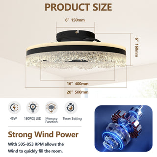 Sunvega Ultra Quiet Ceiling Fan with Light and Hidden Blades for Bedroom