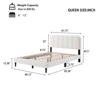 Sunvega Cream Petal Headboard Bed Frame with Atmosphere Light for Bedroom