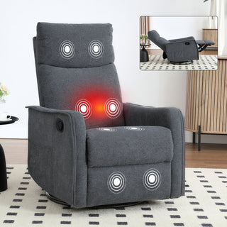 Sunvega Fabric Swivel Rocker Recliner Chair with Massage and Lumbar Heat for Living Room