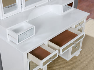 Sunvega White Finish Transitional Vanity Set with Stool and 3-Sided Mirror Storage