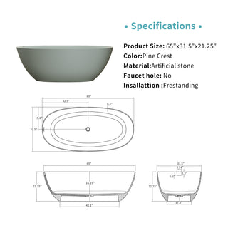 Sunvega Freestanding Soaking Bathtub with Overflow Drain Made of Stone Resin
