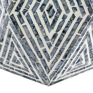 Sunvega Blue Capiz Inlay Tapered Hexagon Accent Stool for Bedrooms