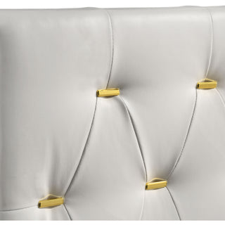 Sunvega Queen Panel Bed with Diamond Tufted Headboard and Gold Legs