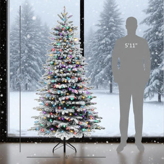 Sunvega Pencil Artificial Xmas Tree with Faux Snow Flocked Full Branch Tips Flame-retardant