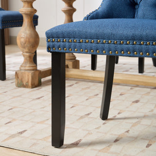 Sunvega Modern High-end Tufted Linen Upholstered Dining Chair with Wood Legs Nailhead Trim