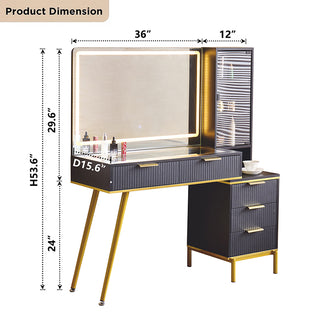 Sunvega Vanity Desk with 36 Inch Illuminated Mirror and 5 Drawers for Bedroom