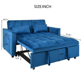 Sunvega Pink Velvet Convertible Sofa Bed with Reclining Backrest and Storage Pockets