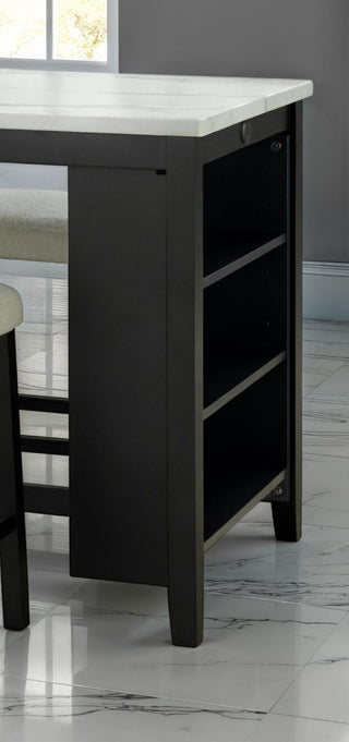 Sunvega Black Dining Table with Side Storage Shelves and Boucle Fabric Stools