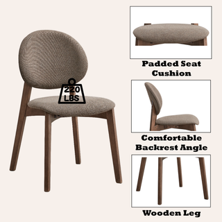 Sunvega Light Brown Linen Upholstered Side Chair with Walnut Finish for Dining Room