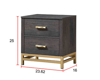 Sunvega Contemporary Gray Finish Nightstand with Gold Metallic Accents and Two Drawers