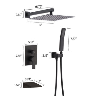 Sunvega Matte Black Wall Mount Shower System with High Pressure Rain and Handheld