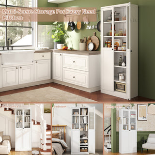 Sunvega Modern Kitchen Pantry Cabinet with Glass Doors and Adjustable Shelves for Living Room