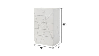Sunvega Mist Chest White High-Gloss Lacquer Finish with Five Smooth-Glide Drawers