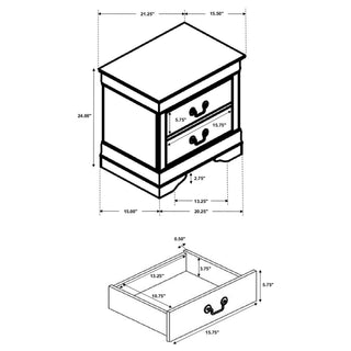Sunvega Demetra Cappuccino 2-Drawer Nightstand with Bail Handle and Tapered Legs