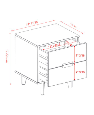 Sunvega Mid-Century Modern 2-Drawer Nightstand with Cutout Handles in White