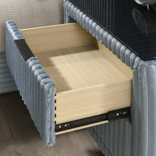 Sunvega Blue Wide Wale Corduroy Upholstery Nightstand with Two Spacious Drawers