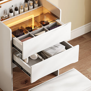 Sunvega 7-Drawer Vanity Desk with LED Mirror Jewelry Storage and PU Stool