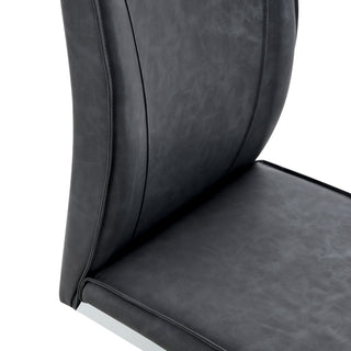 Sunvega PU Dining Chairs with Arched Metal Silver Legs and Crazy Horse Texture in Dark Gray