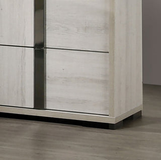Sunvega Contemporary White Wash Chest with Vertical Chrome Handles and French Dovetail Drawers