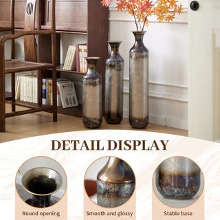 Sunvega Torch-Fired Metal Vases Set of 3 with Gradient Blue Rustic Finish for Farmhouse