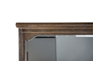 Sunvega Transitional Brown Oak Veneer Panel Headboard 5-Drawer Chest with Ball Bearing Glides