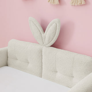 Sunvega Twin Size Upholstered Platform Bed with Cute Rabbit Ear Shaped Headboard