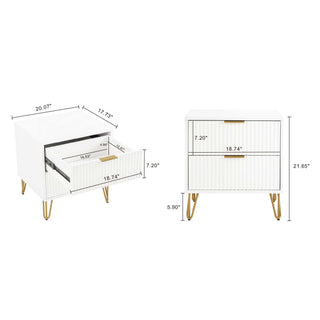 Sunvega Modern Glam Nightstand with Gold Metal Handles and Splayed Legs for Bedroom